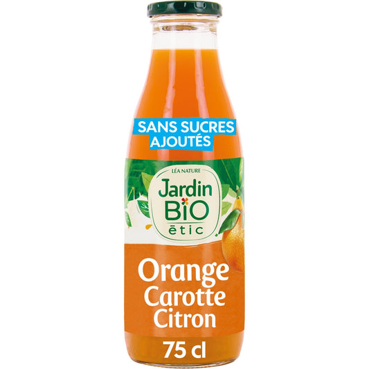 Jus de Fruits Orange Carotte Citron Bio JARDIN BIO la bouteille de 75cl