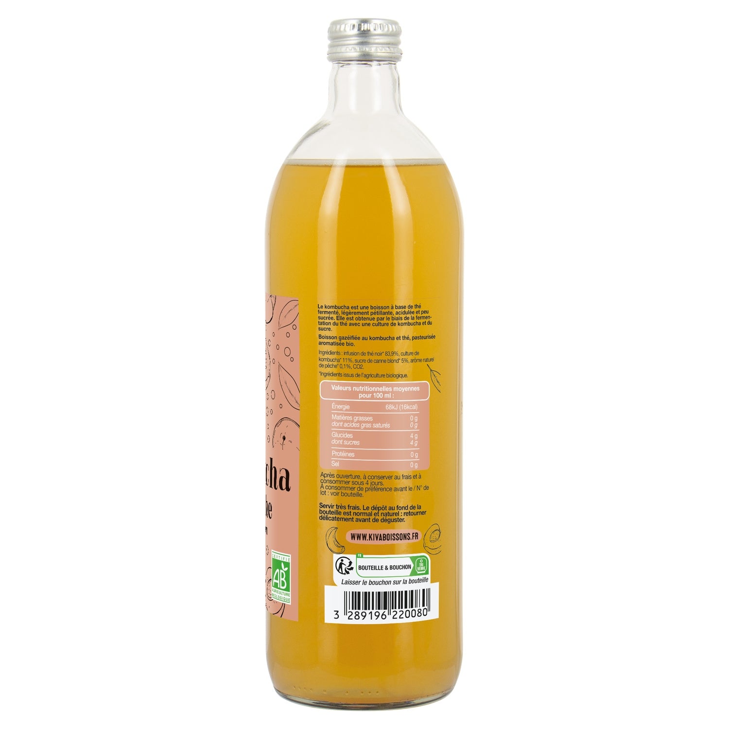 Boisson Kombucha Pêche Bio KIVA 