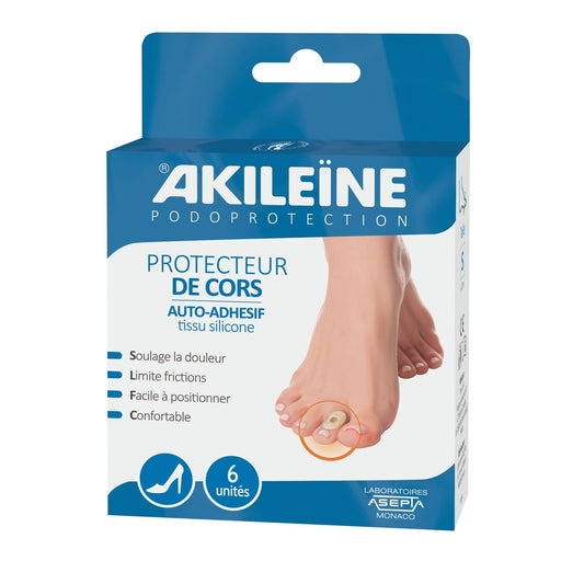 Protection Cors Auto-Adhésif Tissu Silicone Soulage la Douleur AKILEINE la boîte de 6 protections