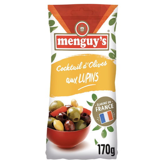 Olives Vertes Dénoyautées aux Lupins MENGUY'S le paquet de 170g net égoutté