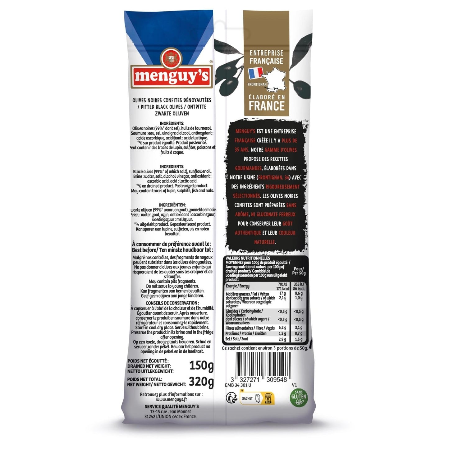 Olives Noires Dénoyautées Confites MENGUY'S 