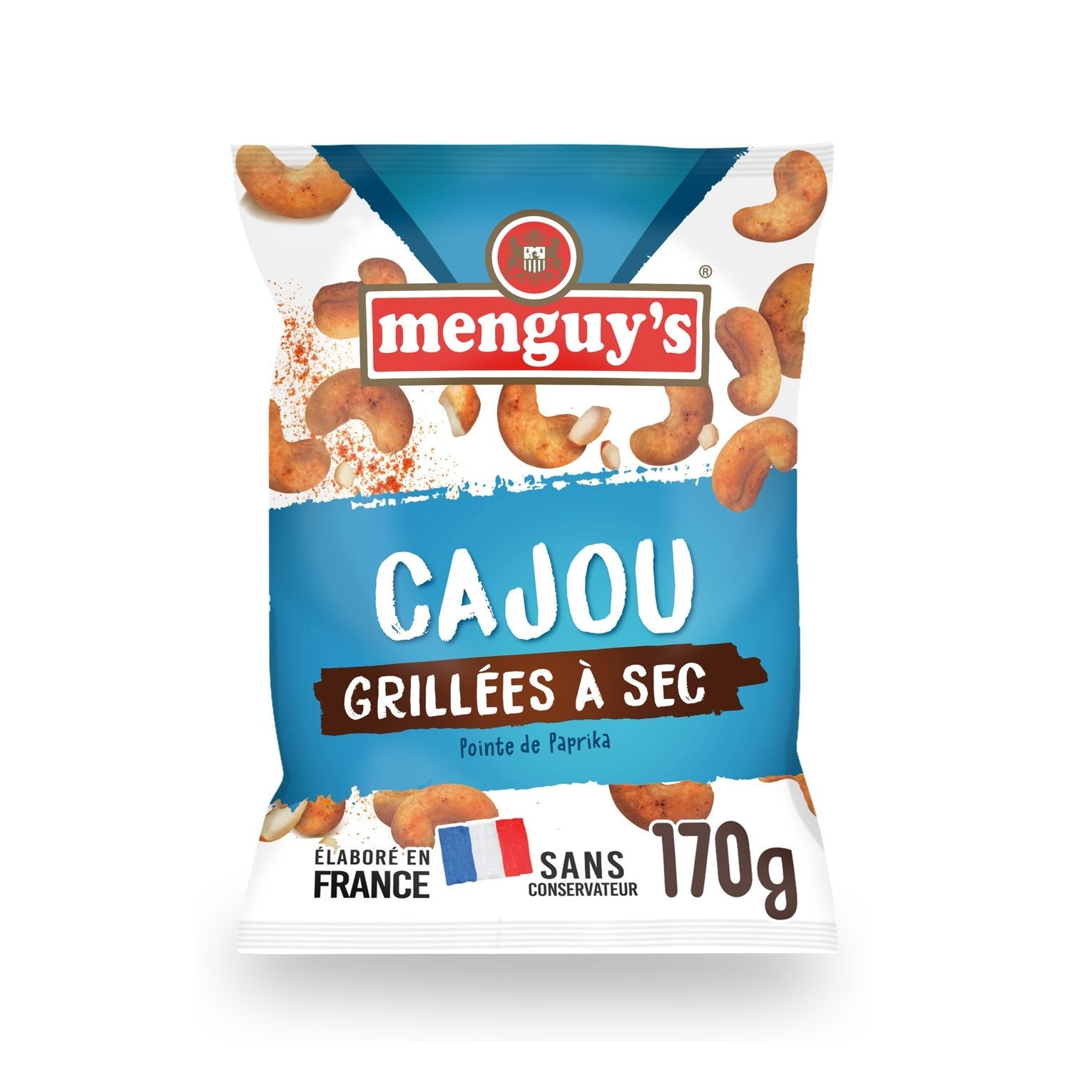Noix de Cajou Grillées à Sec Pointe de Paprika MENGUY'S le sachet de 170g