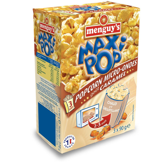 Pop Corn Micro-Ondes Goût Caramel MENGUY'S la boite de 3 portions de 90g