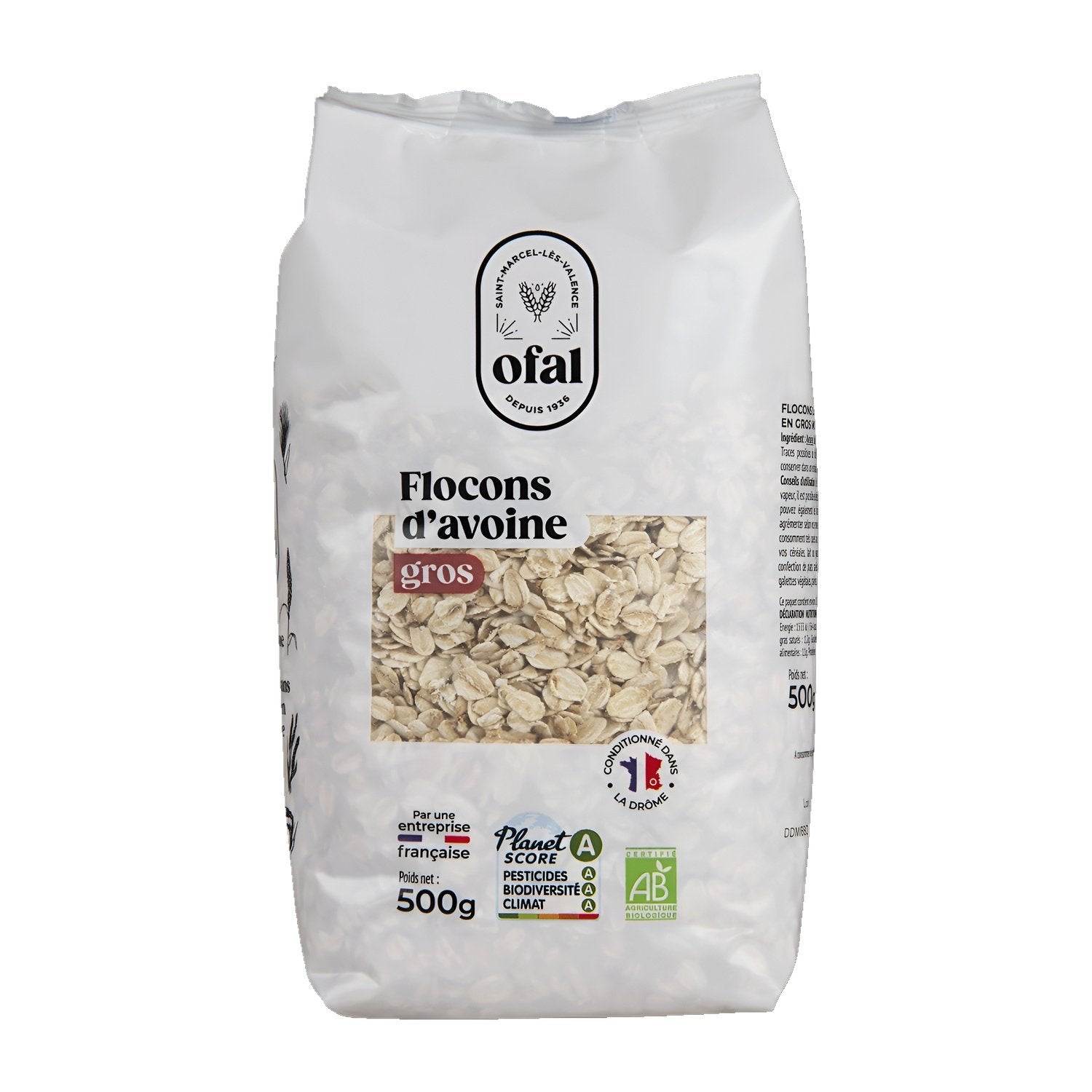 Céréales Gros Flocons d'Avoine Bio OFAL le sachet de 500g
