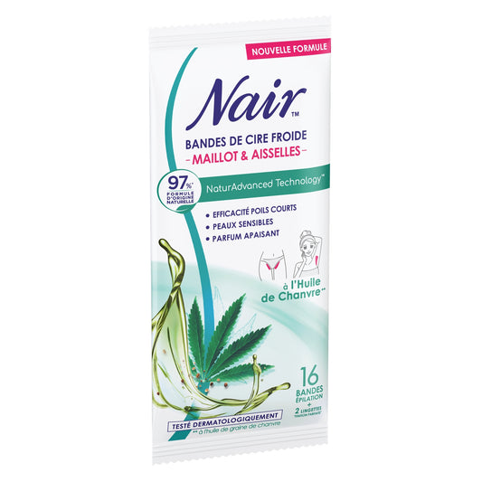 NAIR Cold Wax Strips for Sensitive Skin with Hemp Oil