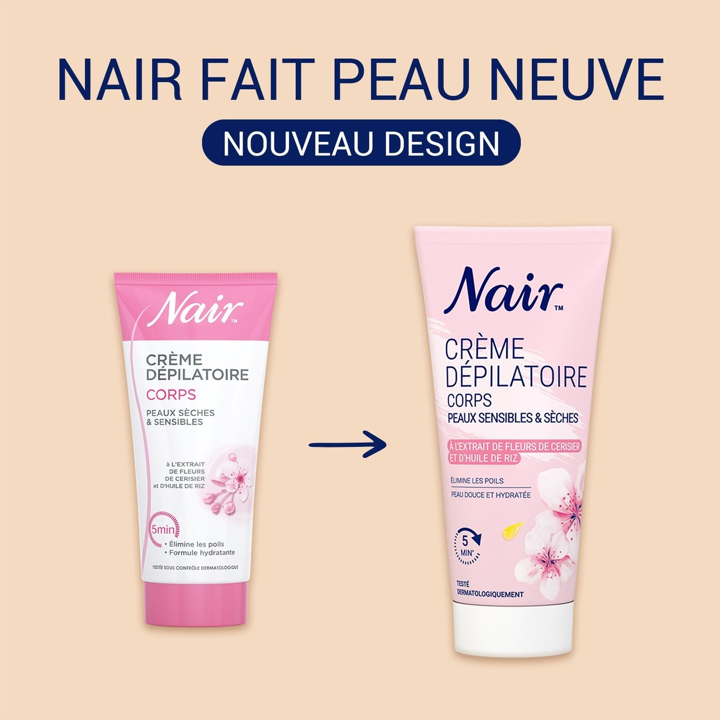 Crème Dépilatoire Peau Sèche et Sensible Cold Cream Huile de Camélia NAIR