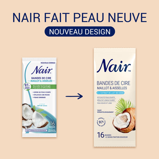 NAIR Cold Wax Strips for Bikini and Underarms, Sensitive Skin, Coconut Milk