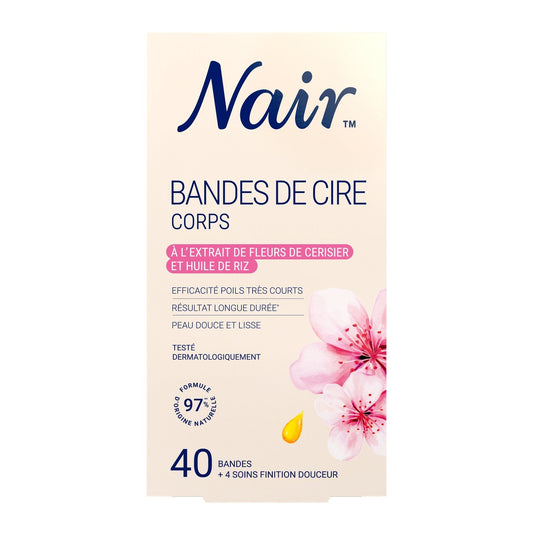 Bandes de Cire Corps Peau Sensible Fleur de Cerisier et Huile de Riz NAIR la boite de 40