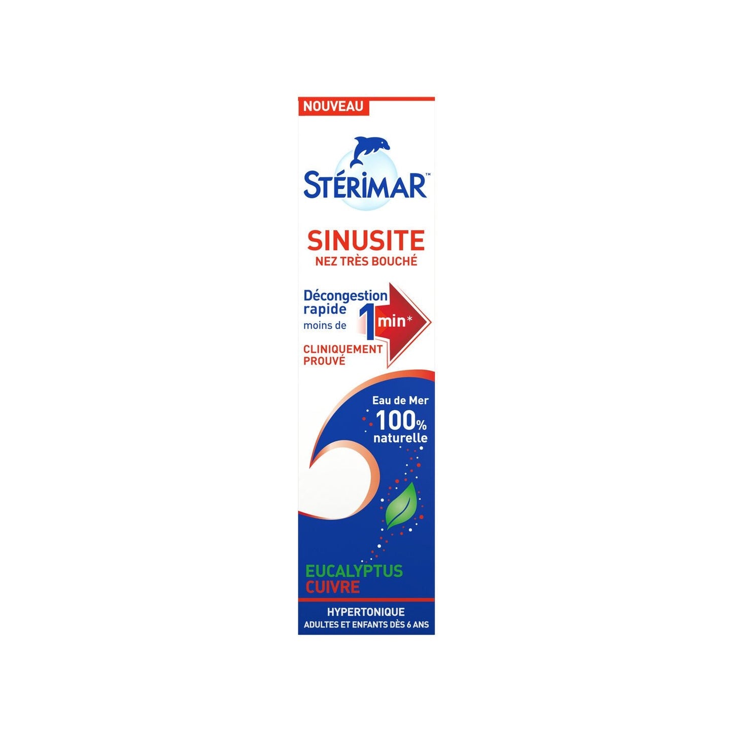 Spray Nasal Décongestionnant Nez Très Bouché Sinusite Eau de Mer Eucalyptus Cuivre STERIMAR