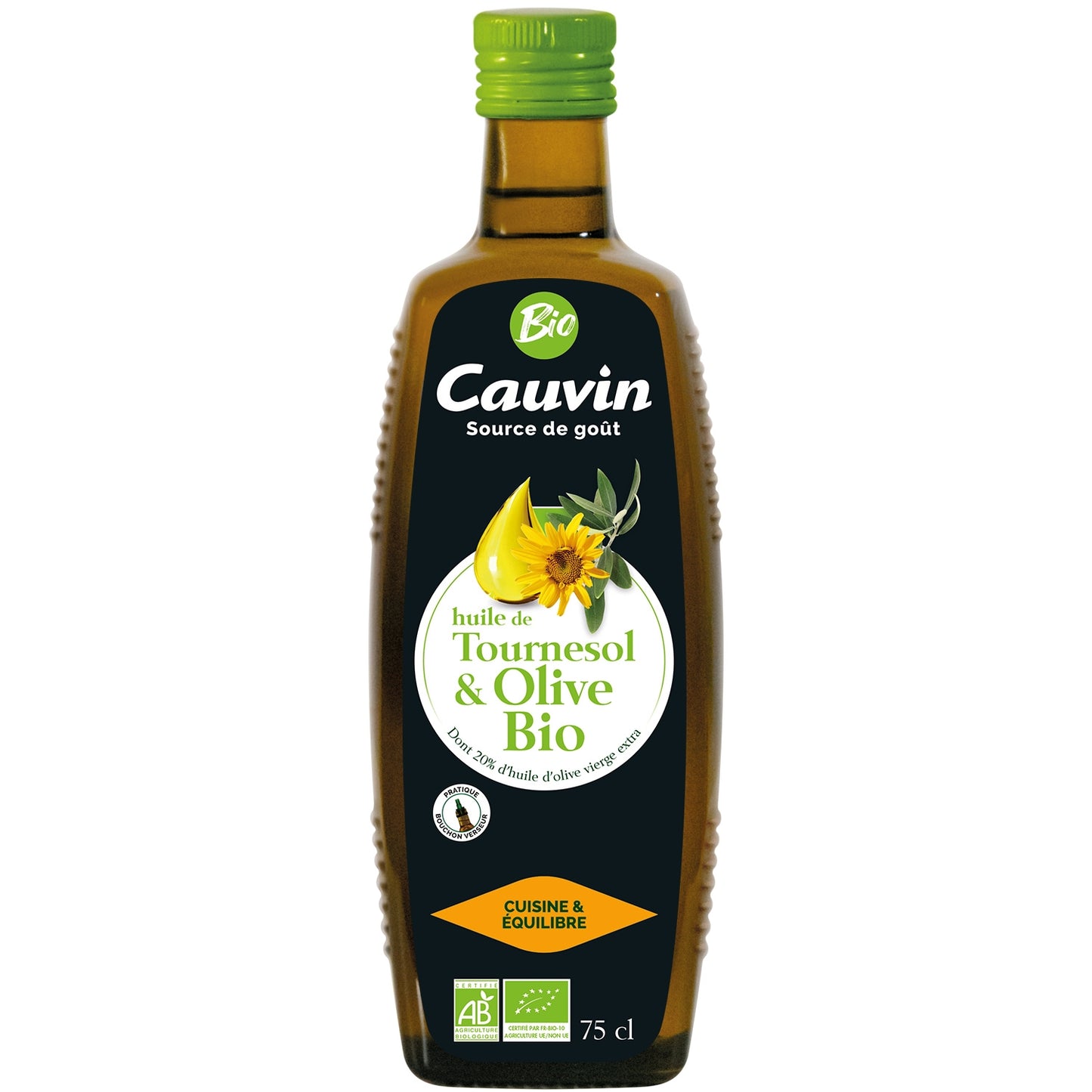 Huile de tournesol bio et huile d'olive CAUVIN 