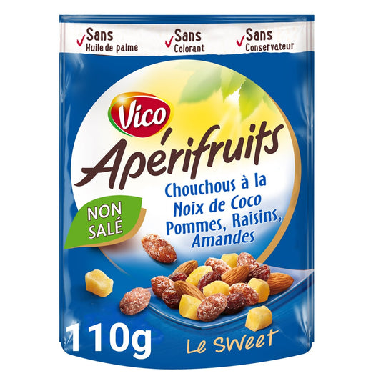 Mélange  le Sweet Chouchous Noix de Coco, Pomme, Raisins, Amandes APERIFRUITS VICO le paquet de 110g