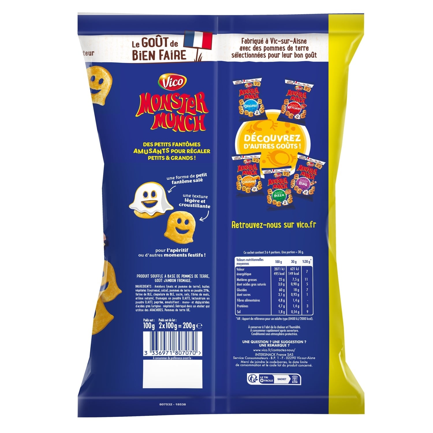 Biscuits Apéritifs Saveur Jambon Fromage MONSTER MUNCH 