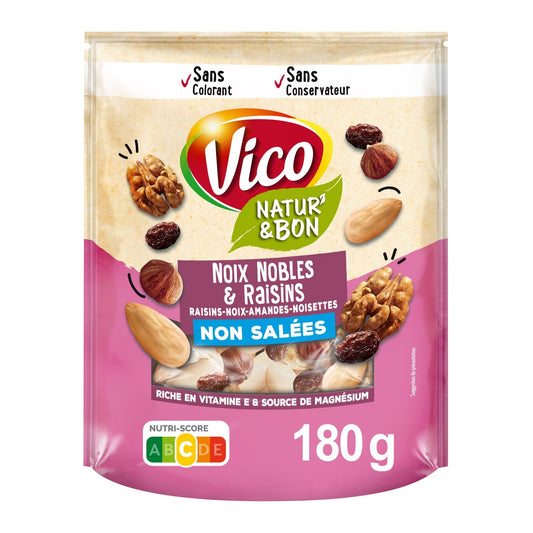 Mélance Noix Nobles Non Salé Noisettes, Amandes, Noix, Raisins Natur' & BON VICO le paquet de 180g