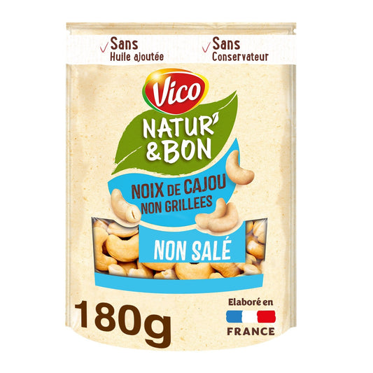 Noix de Cajou Naturelles Non Grillées et Non Salées Natur' & BON VICO le paquet de 180g