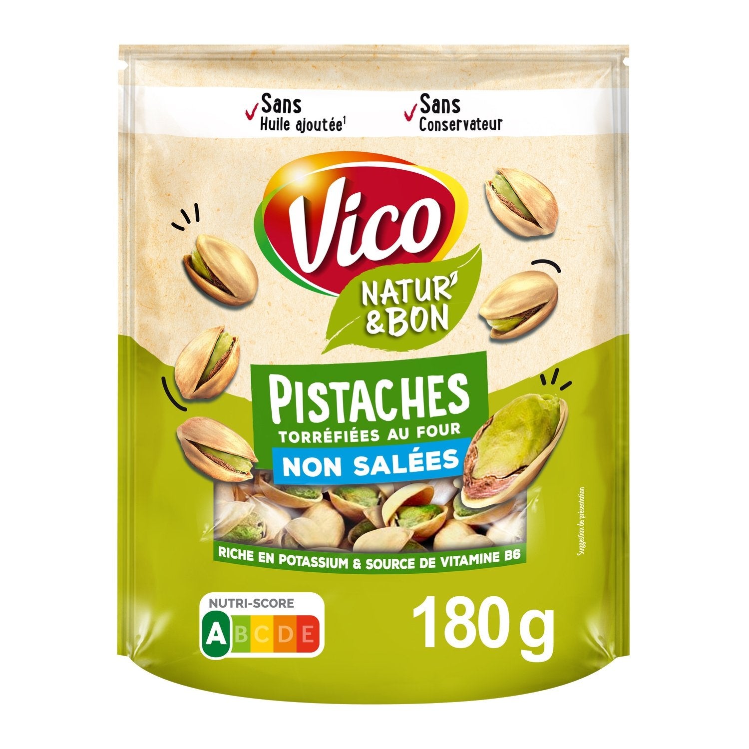Pistaches Grillées et Non Salées Natur' & BON VICO le paquet de 180g