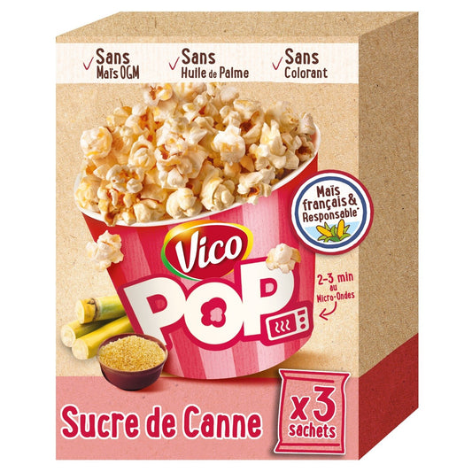 Pop Corn Micro-Ondes Sucre de Canne VICO POP la boite de 240g