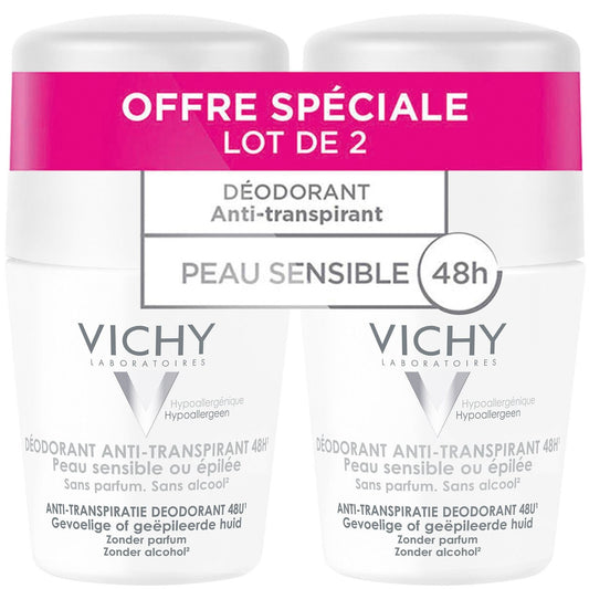 Déodorant Anti-Transpirant Peau Sensible Ou Épilée VICHY LABORATOIRES le lot de 2 roll-on