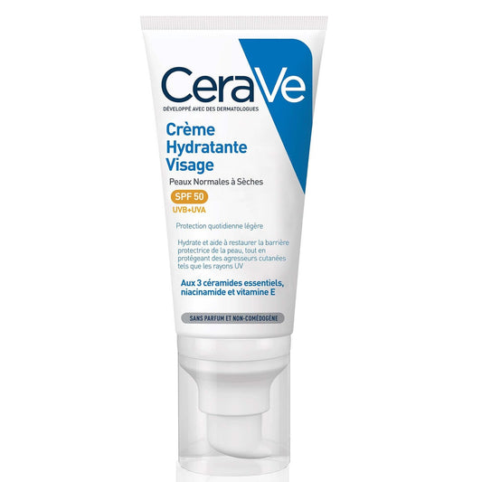 Crème Hydratante Visage Spf 50 Peau Normale à Sèche CERAVE le tube de 52mL