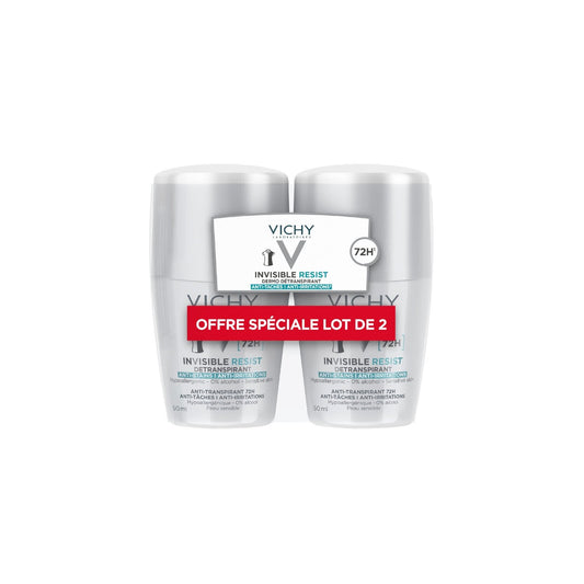 Déodorant Homme Anti-Transpirant Anti-Taches Anti-Irritations 72h Invisible Resist VICHY LABORATOIRES le lot de 2 flacons de 50mL
