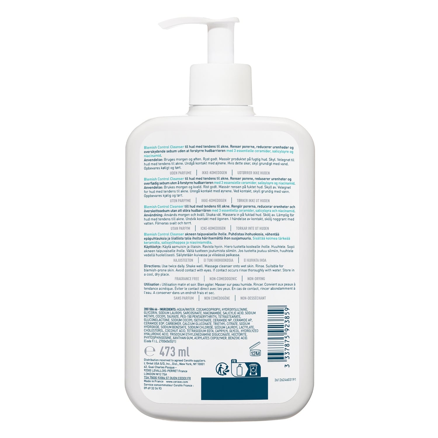 Gel Nettoyant Moussant Anti-Imperfections Peaux Grasses À Tendance Acnéique Désincruste Les Pores Réduit L'excès De Sébum Technologie Sébium Contrôle CERAVE 