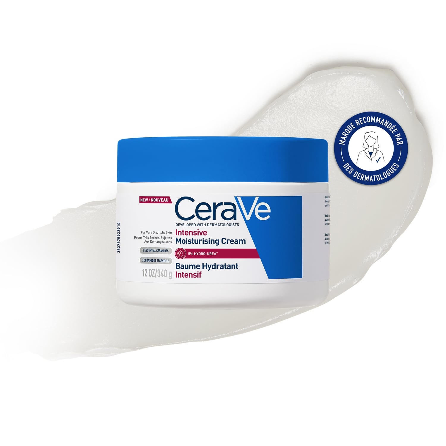 Baume Hydratant Intensif Visage Corps Peaux Très Sèches Sujettes aux Démangeaisons Hydro-Urea 5% Céramides Essentiels Hypoallergénique Sans Parfum CERAVE 
