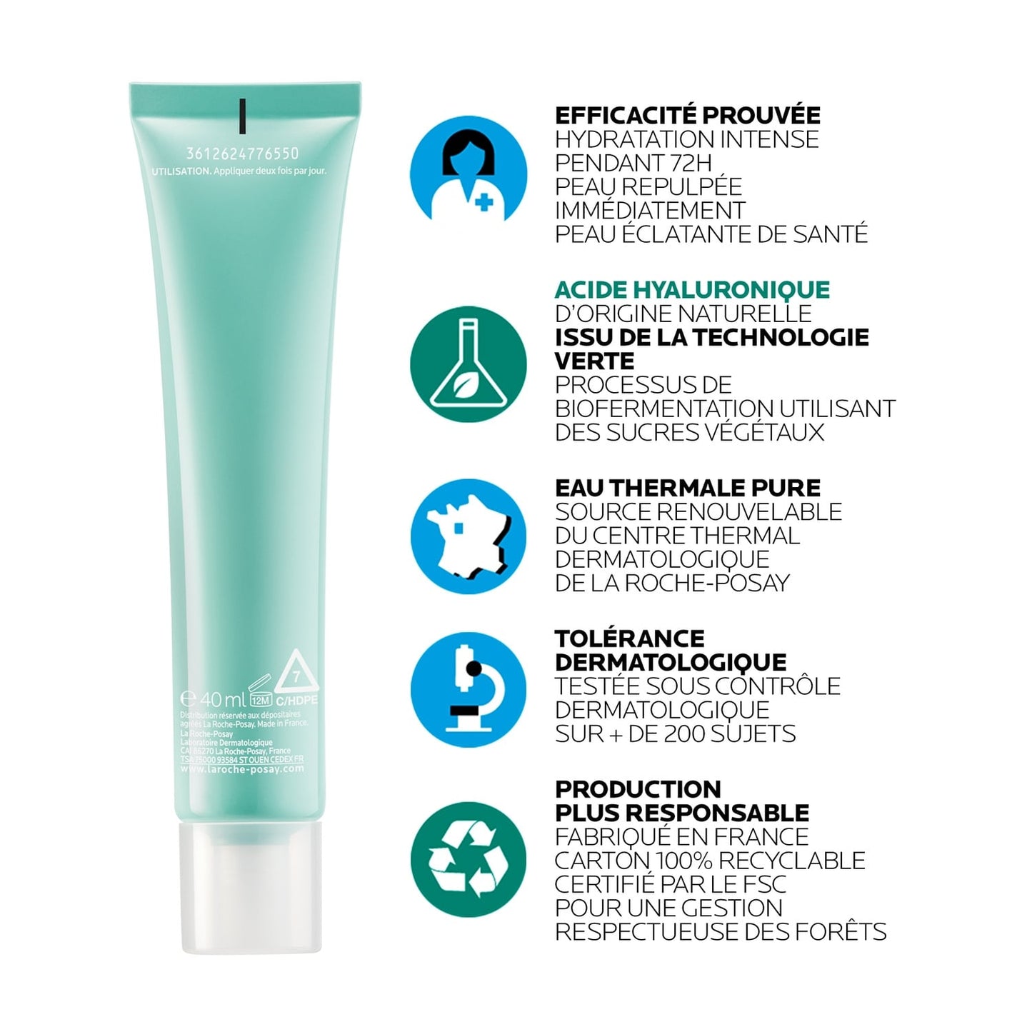 Soin Hydratation Intense Visage Peau Déshydratée Peau Repulpée Acide Hyaluronique Technologie Verte 72H Hydratation Restaure l'Éclat Hydraphase HA Riche LA ROCHE-POSAY 
