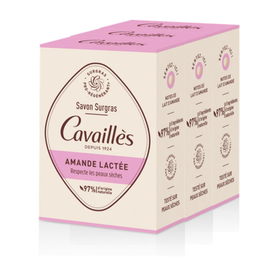 Savon Solide Corps Surgras Végétal Pro-Régénérant Amande Lactée ROGE CAVAILLES le lot de 3 savons de 200g