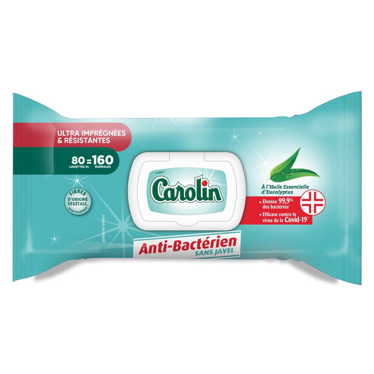 Lingettes Resistantes Anti-Bactérien Sans Javel CAROLIN le paquet de 80 lingettes