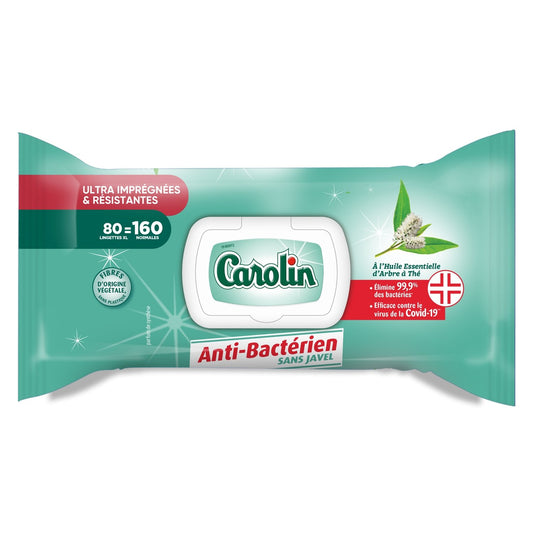 Lingettes Résistante Anti-Bactérien Sans Javel CAROLIN le paquet de 80 lingettes