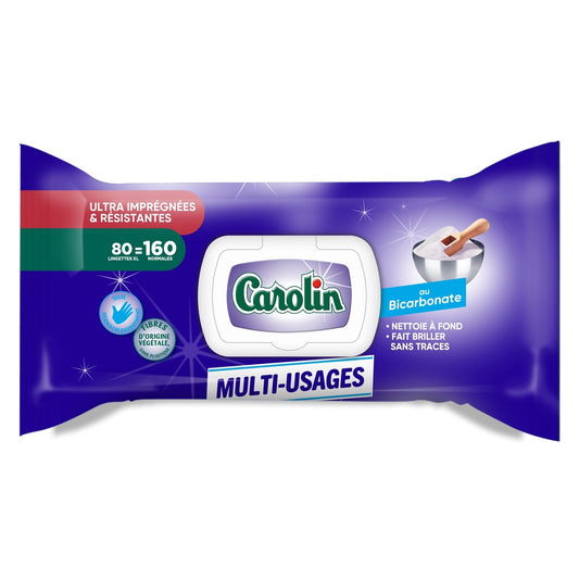 Lingettes Résistante Multi-Usages au Bicarbonate CAROLIN le paquet 80 lingettes