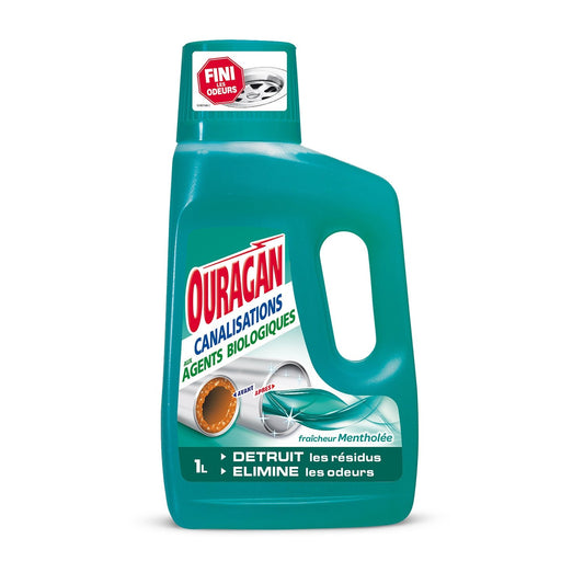 Nettoyant Canalisations aux Agents Biologiques Mentholée OURAGAN le bidon de 1L