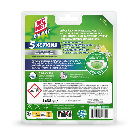 Bloc Wc Anti-Tartre Fleurs de Citronnier Tilleul Energy 5 Actions WC NET