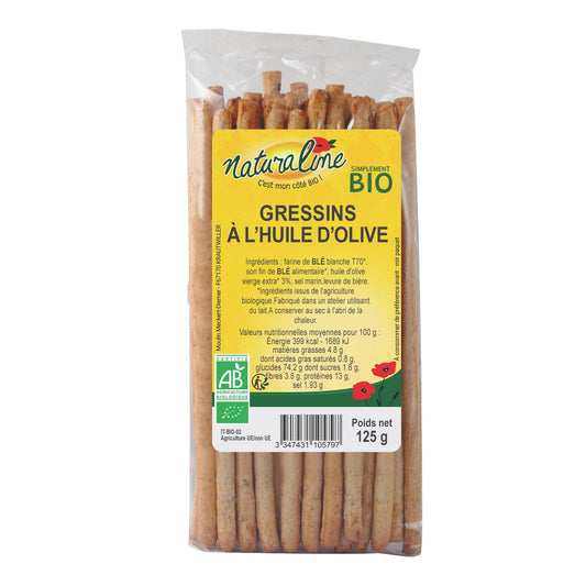 Gressins à l'Olive Vierge Bio NATURALINE le paquet de 125g
