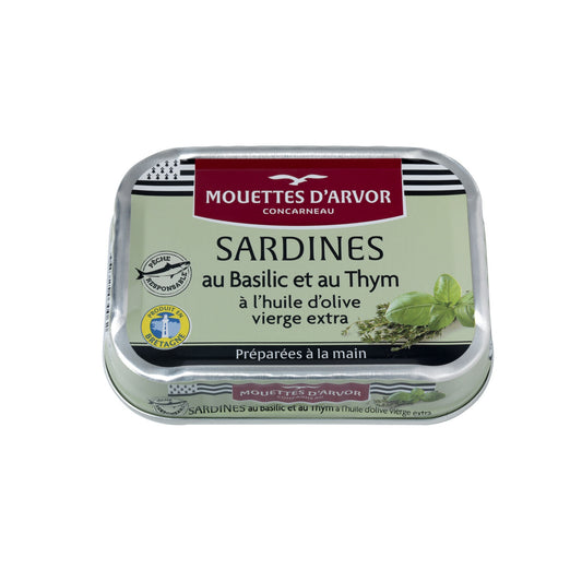 Sardines à l'Huile d'Olive Basilic et Thym LES MOUETTES D'ARVOR