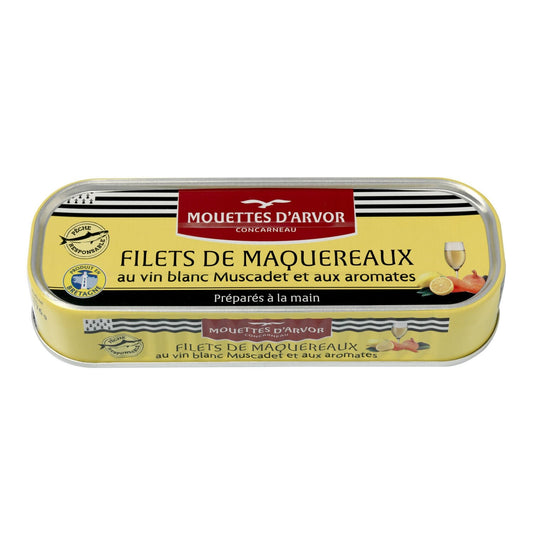 Filets de Maquereaux Vin Blanc et Aromates LES MOUETTES D'ARVOR la boîte de 176g