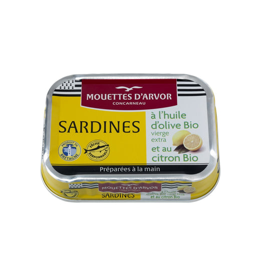 Sardines Entières au Citron et à l'Huile d'Olive LES MOUETTES D'ARVOR la boîte de 115g