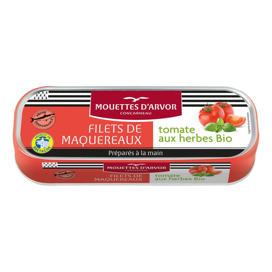 Filets de Maquereaux Tomate aux Herbes Bio LES MOUETTES D'ARVOR la boite de 169g