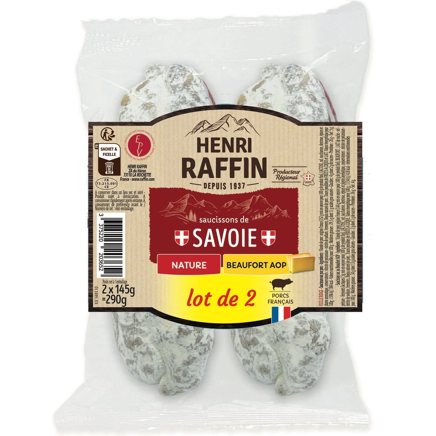 Saucisson Sec Nature et Beaufort HENRI RAFFIN 