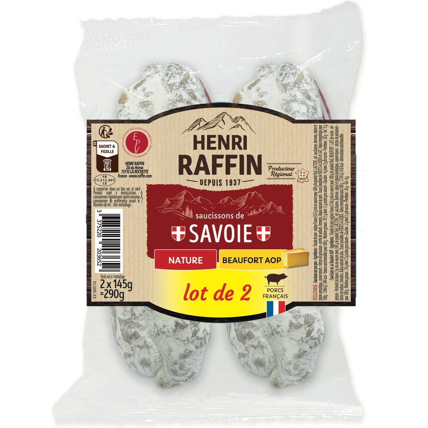 Saucisson Sec Nature et Beaufort HENRI RAFFIN 