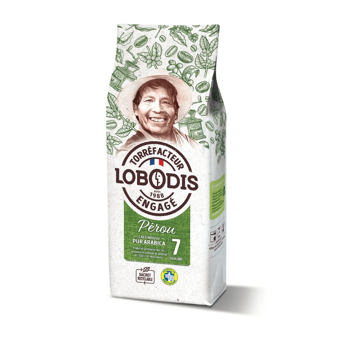 Reiner Arabica-Kaffee gemahlen Intensität 7 Peru Bio LOBODIS