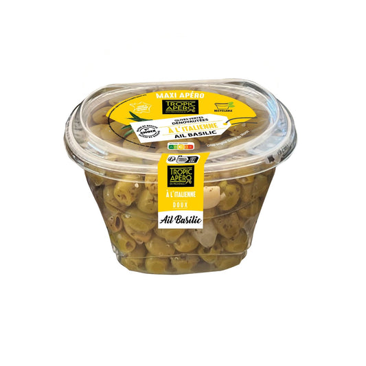 Pitted Green Olives Italian Style Garlic Basil TROPIC APERO