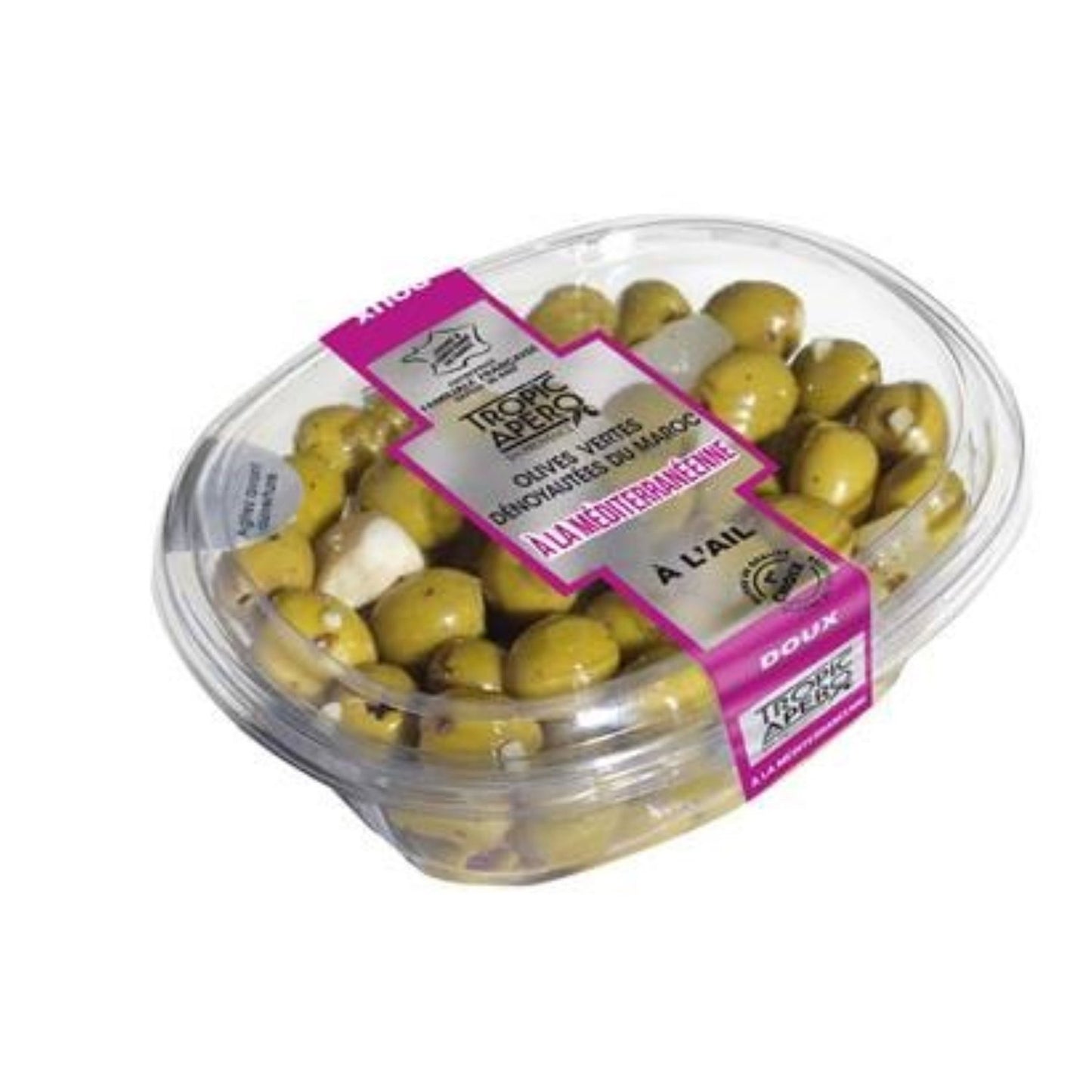 Olives Vertes Vertes Dénoyautées Méditerranéenne TROPIC APERO la barquette de 200g