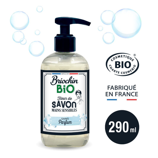 Savon Liquide Mains Sensibles Sans Parfum Bio BRIOCHIN la pompe de 290mL