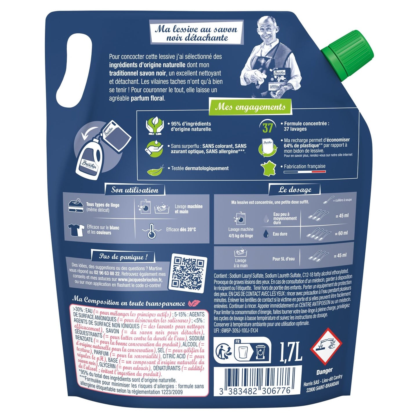 Lessive Liquide au Savon Noir Détachante Bouquet Floral JACQUES BRIOCHIN