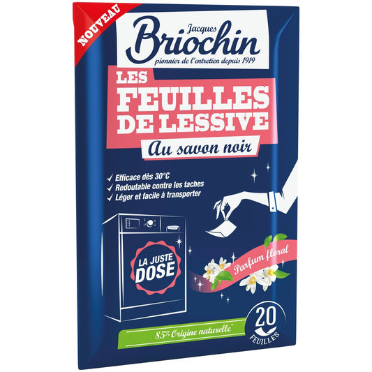 Feuille de Lessive au Savon Noir Parfum Floral JACQUES BRIOCHIN le paquet de 20 feuilles