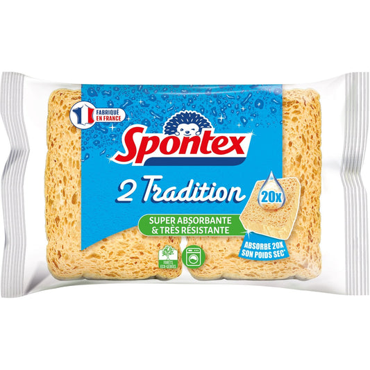 Eponge Super Absorbante et Très Résistante 2 Tradition SPONTEX le paquet de 2 éponges