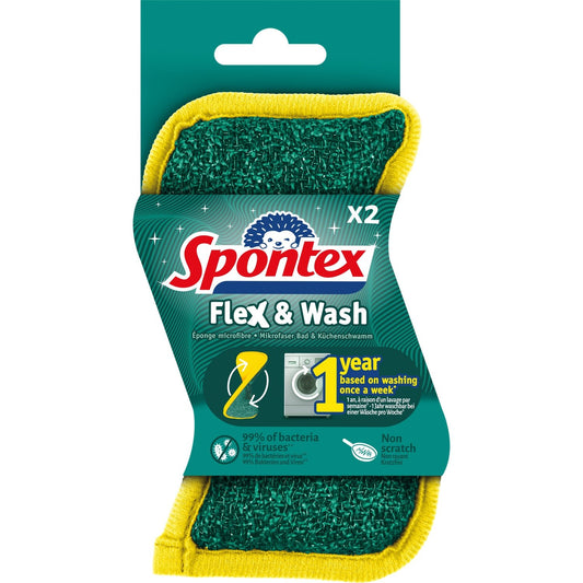 Eponge Microfibre Flex & Wash SPONTEX le paquet de 2 éponges
