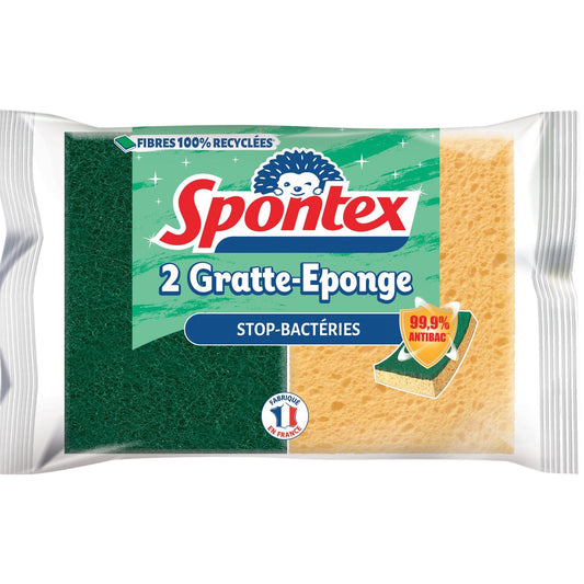Eponge à Récurer Grattantes Antibactérienne SPONTEX le lot de 2