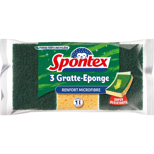 Eponge à Récurer Grattantes Microfibre SPONTEX le paquet de 3