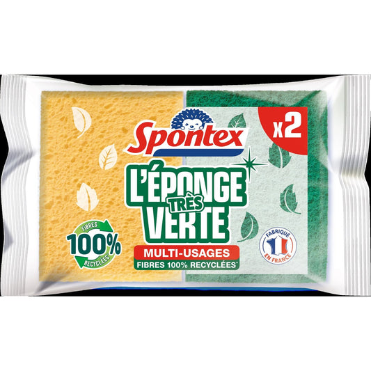 Eponge Végétale Très Vertes Grattantes Fibre Recyclées SPONTEX le lot de 2 eponges